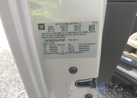 2010 GMC Acadia Slt-2 z USA, uszkodzony, nr VIN 1GKLRNEDXAJ181927